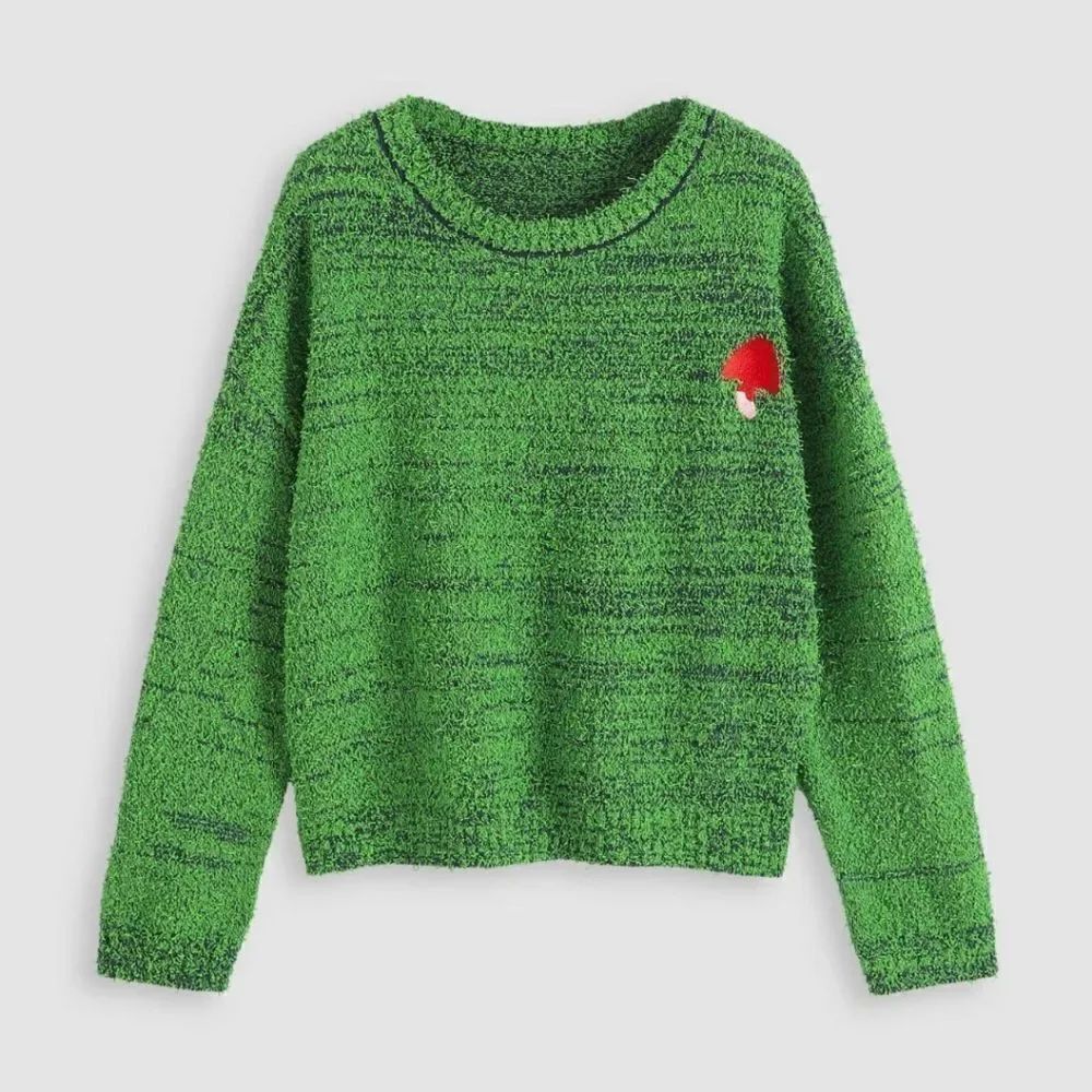 🔺️NWOT Cider Green Embroidered Mushroom Eyelash Sweater Small